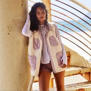 Free People Movement Hit The Hills Oversized Reversible Vest Cream & Pink